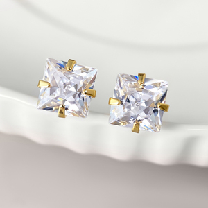 Wholesale Fashion CZ Earrings Jewelry 18K Gold Plated Princess Cubic Zirconia Trendy Studs Earrings for Women - Product Image 1