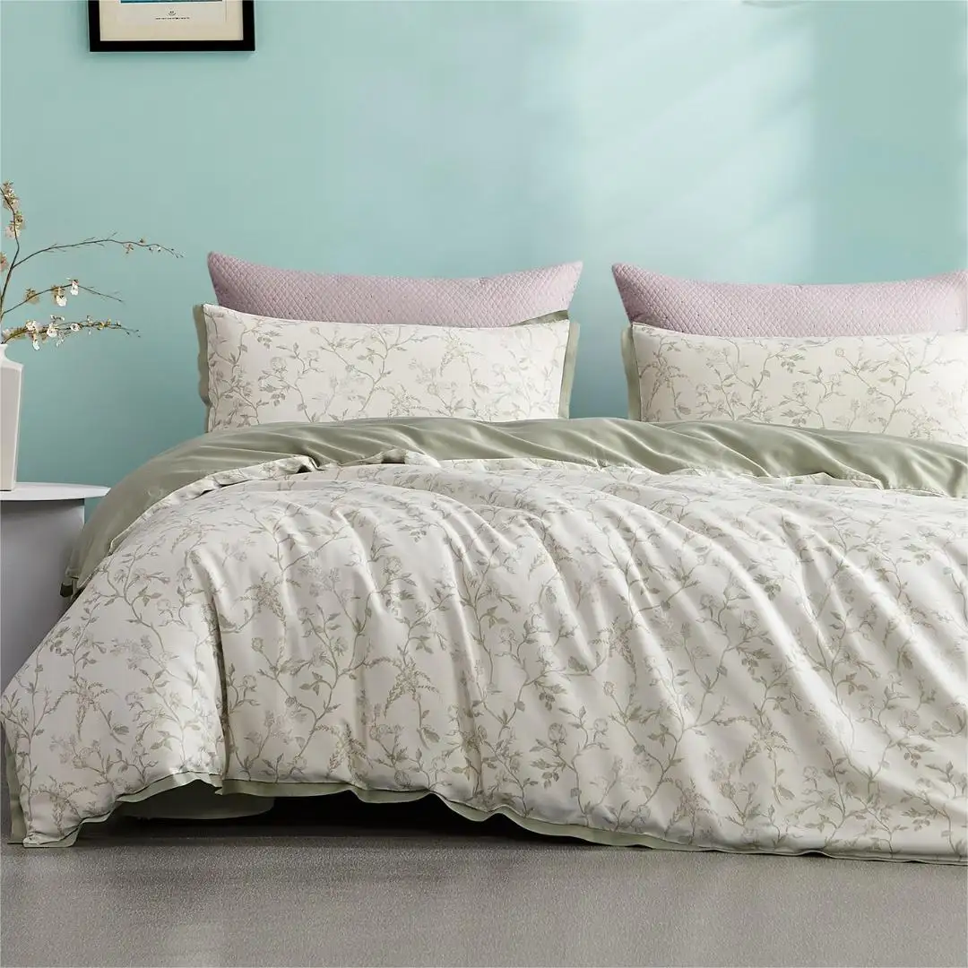 Conjunto de lençóis de luxo com estampa floral orgânica natural 100% Tencel Lyocell, tecido de cama com estampa floral, lençol e capa de edredom