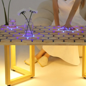 Modern Style Interactive RGB LED Touch-Sensitive Dining Table With Glass River Design and Customization Options JQ-SM052 Led Lig - Product Image 6