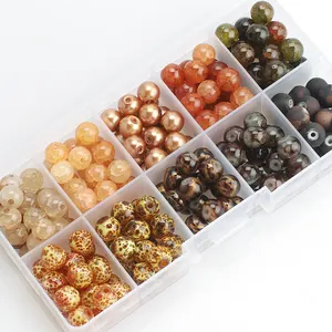 ZHB Amber Gradient Color Round Crystal Beads Kit 200pcs 8MM Stone Glass Loose Beads for Bracelets DIY Making Fashion Jewelry