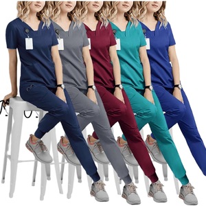 Women's <b>Scrub</b> Suit Set Navy <b>Blue</b> Short Sleeve Moisture Wicking Hospital Uniforms For Medical Workers - Product Image 5