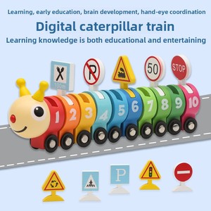 Giocattolo Educativo in Legno per Bambini: Treno a Forma di Bruco con Segnaletica Stradale e Parcheggio per l'Apprendimento dei Colori e della Classificazione - Product Image 2