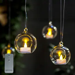 Newish Glass Cover Hanging Dome Holder luci da tè a candela a LED a batteria con luce telecomandata