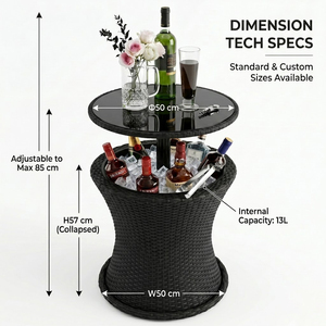 Table de bar portable en rotin PE à hauteur réglable, seau à glace intégré, idéale pour patio, piscine, jardin et fêtes en extérieur - Product Image 1
