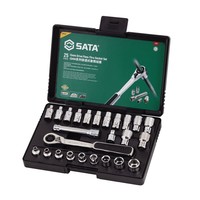 Jeu de douilles métriques et impériales SATA 09131, 25 pièces, avec cliquet 13 mm, adaptateur d'extension et mallette rigide pour réparation de précision