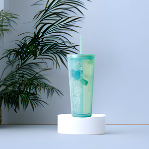 แก้วน้ำพลาสติกไม่มี BPA ผนังสองชั้นสีเขียวไข่มุก24ออนซ์พร้อมหลอดสำหรับใช้ในสำนักงานงานปาร์ตี้และใช้งานกลางแจ้ง - Product Image 4