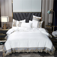 Parure de lit en coton brossé avec broderie en dentelle de soie lavée, design tendance, housse de couette et drap en polyester – Offre spéciale