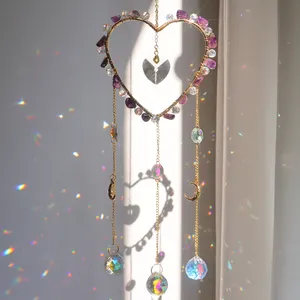 Toptan ametist kalp suncatcher kristal kristal dekor ve suncatchers kristal suncatcher taşlar