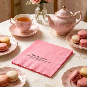 Tovaglioli di Carta Rosa per Cocktail 'Party Love' 33x33cm Ricamati per Feste in Casa ed Eventi Ristorativi - Product Image 4