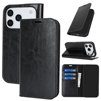 Étui portefeuille minimaliste en cuir véritable Crazy Horse avec porte-cartes, coque texturée vintage pour iPhone 17 15 14 13 Pro Max