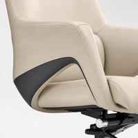 Chaise de bureau en cuir crème ivoire, dossier haut, pivotante, avec appui-tête et verrouillage d'inclinaison, pour bureau de direction