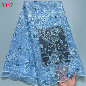 ผ้าลูกไม้ฝรั่งเศสคุณภาพสูง 3847 ประดับเลื่อม 5 หลา ผ้าลูกไม้ตาข่ายหรูหราปี 2024 ผ้าลูกไม้แอฟริกันสำหรับชุดแต่งงานผู้หญิงแบบไนจีเรีย - Product Image 1