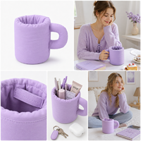 Porte-pinceaux de maquillage esthétique en forme de tasse, organisateur |   Porte-stylos de bureau en tissu matelassé mignon pour femmes |   7-10 jours de camping