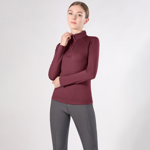 Maglia Tecnica da <span class=keywords><strong>Equitazione</strong></span> a Maniche Lunghe da Donna, T-Shirt Base Layer Traspirante con Zip ad Asciugatura Rapida, Abbigliamento Equestre Femminile - Product Image 6