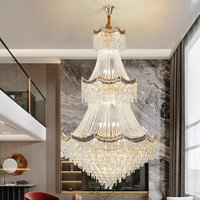 Lámpara Colgante de Estilo Dúplex para Villa, Forma Larga y Elegante, Lámpara de Cristal K9 Moderna para Banquetes, Lámpara Colgante LED Grande de Lujo Moderno