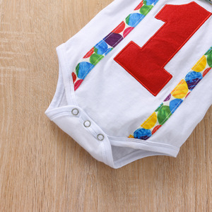 <span class=keywords><strong>2023</strong></span> vêtements pour bébés ensembles dessin animé 1er imprimé à manches courtes barboteuse avec nœud papillon + salopette Shorts bébé garçons tenues d'anniversaire - Product Image 4