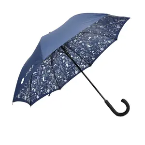 Paraguas automático de metal estriado doble largo con impresión a color de uso diario artículos promocionales
