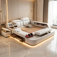 Lit en cuir intelligent multifonctionnel pour chambre principale avec rangement et massage, lit plateforme en cuir pour divertissement à domicile