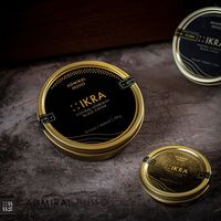 Oeufs de poisson en relief de feuille d'or de luxe imperméables surgelés personnalisés esturgeon noir étain caviar boîte de conserve autocollants pour caviar