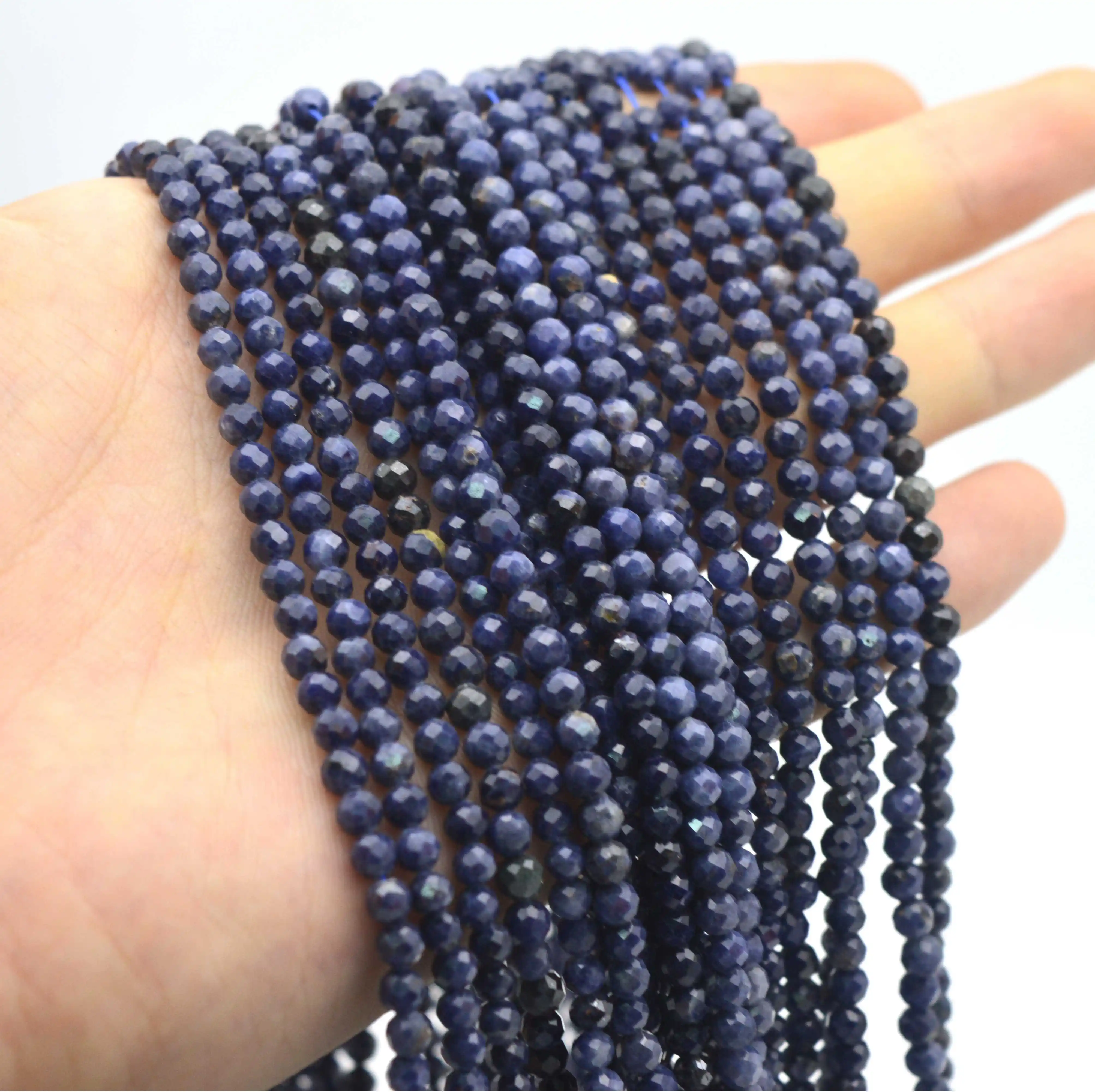 Großhandel Nature del stein Lose facettierte blaue Saphir stein perlen 2 mm3mm4mm Halbzeug DIY für die Herstellung von Halsketten