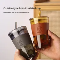 Tasse à Café en Verre Anti-Fuite Personnalisable avec Logo 350ml/450ml, avec Paille, Portable, Idéal Cadeau Souvenir