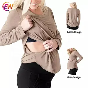 EW Pregnancy Casual Clothes Cotton Winter Who Run The World Mum Maternity Nursing Hoodie Slide Zipper Access Hidden