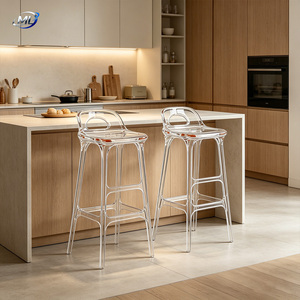 Silla de Bar Moldeada en Resina Transparente, Taburete de Barra Acrílico Transparente Minimalista, Diseño Moderno Transparente para Bar en Casa - Product Image 4