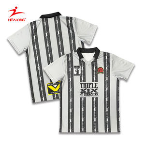 Custom Striped Football Jersey Embroidery Patch Logo Design Men <b>Grey</b> Retro Soccer <b>Shirts</b> - Product Image 1