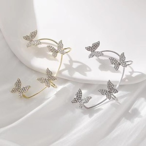 Nouveau style – Manchette d'oreille papillon elfe pour <span class=keywords><strong>femme</strong></span>, sans perçage, clip d'oreille de luxe léger entièrement orné de strass, vente en gros - Product Image 2