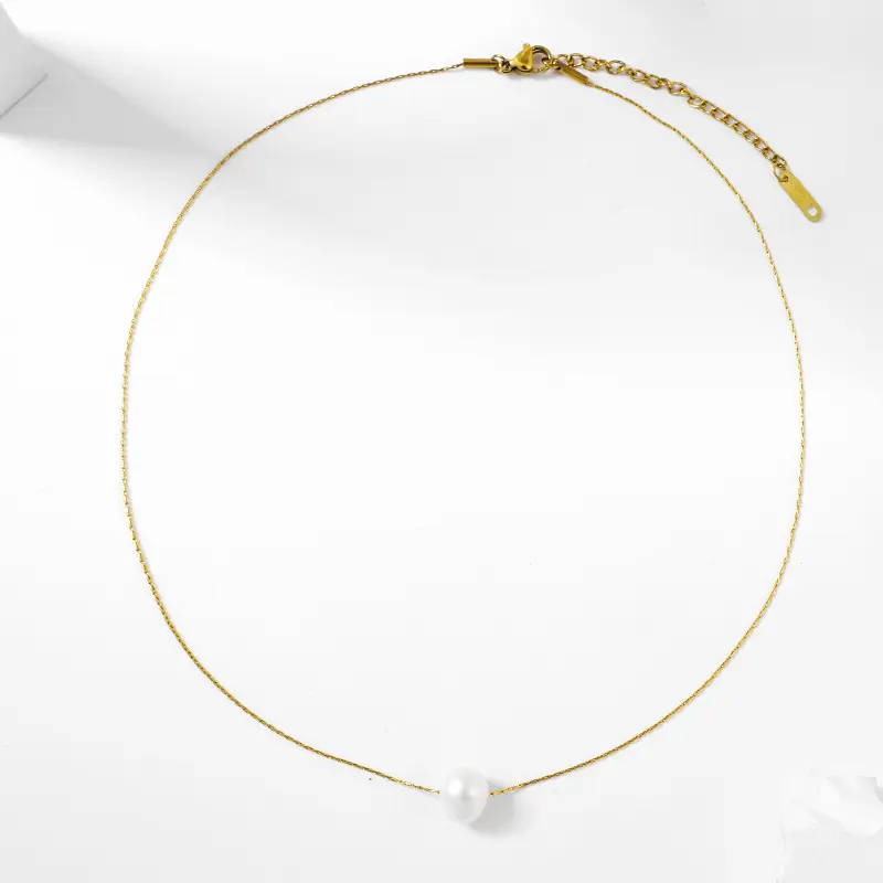 Design semplice elegante donna accessori quotidiani 18K placcato oro sottile collana in acciaio inossidabile collana a catena con ciondolo a perla singola