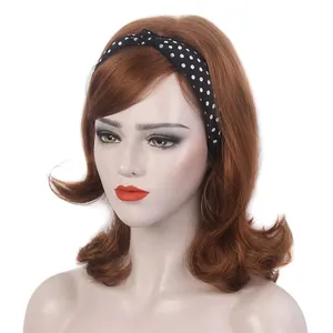 Fashionable Brown Synthetic Wig with Side Bangs for Women 90s Long Hair Retro Style