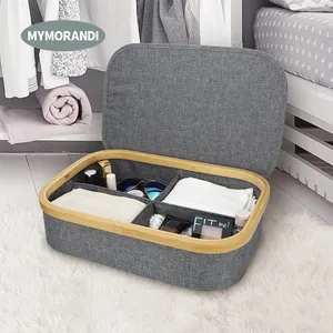 Storage Box Bamboo Wholesale Polyester Cotton Blend Fabric Bamboo Socks Organizer Divider Underwear Storage Box