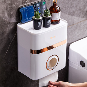 Wall Mounted Toilet Paper <b>Holder</b> Pearl White Rectangular No Drill Required Tissue Box With Storage For Bathroom - Product Image 1