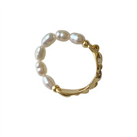 Bague en perles réglable en alliage plaqué or 18 carats avec cordon élastique pour femme, personnalisable