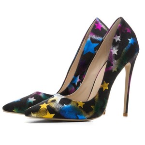 Chaussures à talons hauts personnalisées pour femmes, grandes tailles EU45, escarpins de soirée à étoiles colorées, style stiletto - Product Image 5