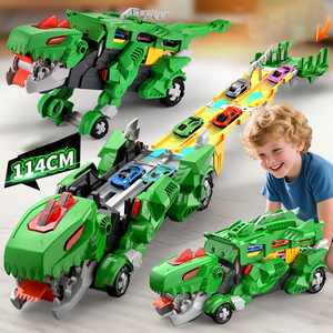 Enfants tout-petits dinosaure camion transport voiture transporteur <span class=keywords><strong>Garage</strong></span> piste de course pliable avec 2 voitures de course aléatoires moulées sous pression jouet - Product Image 1