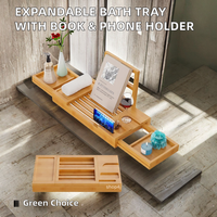 Plateau de baignoire pliable de qualité supérieure, plateau de salle de bain extensible en bois avec livre design étanche et support pour téléphone avec poignée