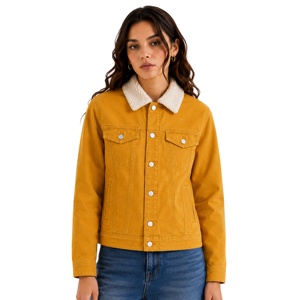 Chaqueta <span class=keywords><strong>de</strong></span> pana para mujer con forro polar sherpa, abotonada, estilo casual, tipo camionero, abrigo <span class=keywords><strong>de</strong></span> <span class=keywords><strong>invierno</strong></span> cálido con cuello <span class=keywords><strong>de</strong></span> piel sintética, chaqueta vaquera. - Product Image 2