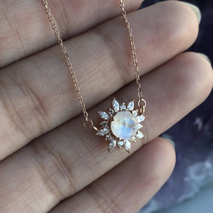 Ashion-collares de plata de ley con diamantes para mujer, colgante de sol con piedra lunar de arco iris <span class=keywords><strong>natural</strong></span> - Product Image 4
