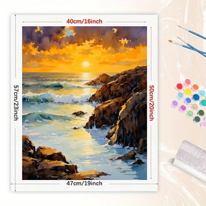 DecorFriday Golden Coast Kit <span class=keywords><strong>de</strong></span> <span class=keywords><strong>Peinture</strong></span> par Numéros pour Adultes - <span class=keywords><strong>Coucher</strong></span> <span class=keywords><strong>de</strong></span> <span class=keywords><strong>Soleil</strong></span> sur la Côte DIY 16x20 Pouces Toile <span class=keywords><strong>Acrylique</strong></span> Sans Cadre Cadeaux Artistiques - Product Image 2
