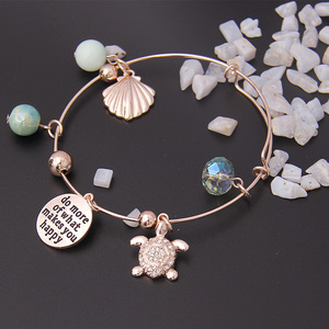 V & R idiota Placa de cuentas de vidrio colgantes Alex pulseras de <span class=keywords><strong>pandora</strong></span> y Ani chapado en <span class=keywords><strong>oro</strong></span> <span class=keywords><strong>rosa</strong></span> <span class=keywords><strong>pulsera</strong></span> de estiramiento - Product Image 5