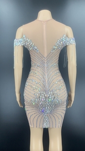 Novance Y2150 2022 printemps et été nouvelle robe sexy à col en v avec strass grande taille sans manches robe de bal en cristal scintillant - Product Image 3