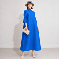 Robe longue plissée grande taille pour femme, col montant, coupe trapèze ample, couleur unie, prête à être expédiée en 7 jours – Collection Automne