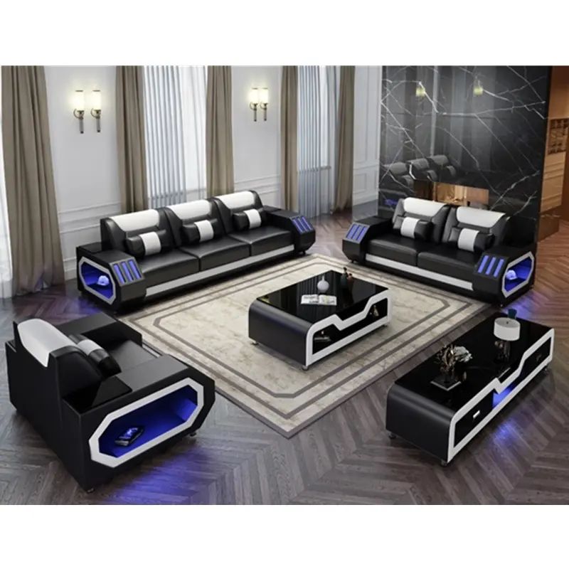 2020 Technologie Speaker Sofa Top Grain Lederen Elektrische Led Sectionele Sofa