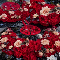 Decoración de Boda, Flores Artificiales, Rosa Roja, Corazón, Decoración para Coche de Boda, Arreglos Florales Chinos para Boda