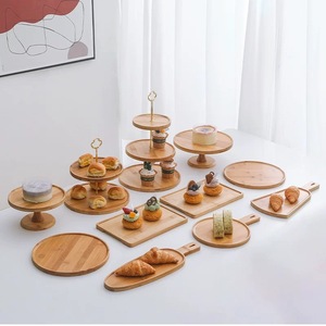 Soportes de bambú Ruichang para postres, bandejas escalonadas para pasteles, platos para servir bocadillos de té de la tarde, uso doméstico - Product Image 4