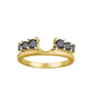 Black Cubic Zirconia Double Shared Prong Graduated Six Stone Ring Wrap, trendy ring gold 18k stainless steel
