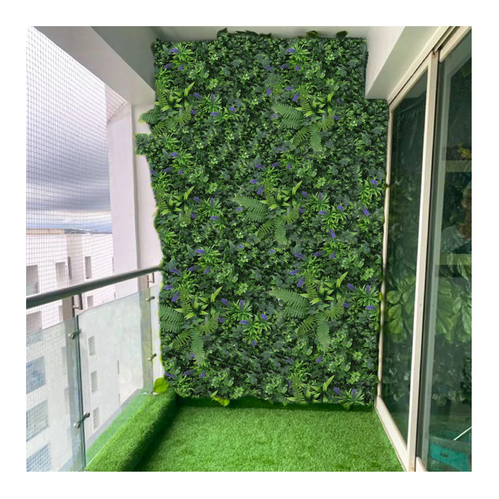 P185 थोक Topiary बैंगनी लैवेंडर फूल और हरियाली घास पृष्ठभूमि कृत्रिम बचाव बोकसवुद घास दीवार