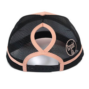 Casquette de camionneur personnalisée Casquettes de camionneur CTC Country avec patch en cuir Casquette de camionneur en maille queue de poney avec rayures Casquette de baseball à 5 panneaux - Product Image 3