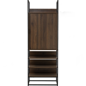 Compact Industrial CAPRI Open Wardrobe with Door Walnut Finish Metal Frame Storage for Small Space and Guest Room Closet - Product Image 3
